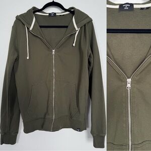 SuperDry Jacket Men's Medium Olive Green Hooded Full‎ Zip 100% Cotton Casual